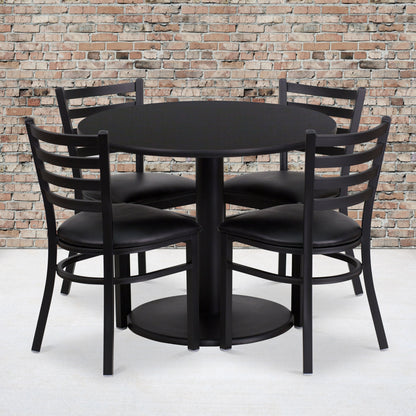 Flash Furniture RSRB1029-GG 36" Round Black Laminate Table with Round Base & 4 Ladder Back Metal Chairs (Black Top/Black Vinyl Seat) - View 2