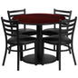 Flash Furniture RSRB1030-GG 36" Round Mahogany Laminate Table with Round Base & 4 Ladder Back Metal Chairs (Mahogany Top/Black Vinyl Seat) - Main view