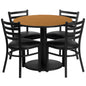 Flash Furniture RSRB1031-GG 36" Round Natural Laminate Table with Round Base and 4 Ladder Back Metal Chairs (Natural Top/Black Vinyl Seat) - Main view
