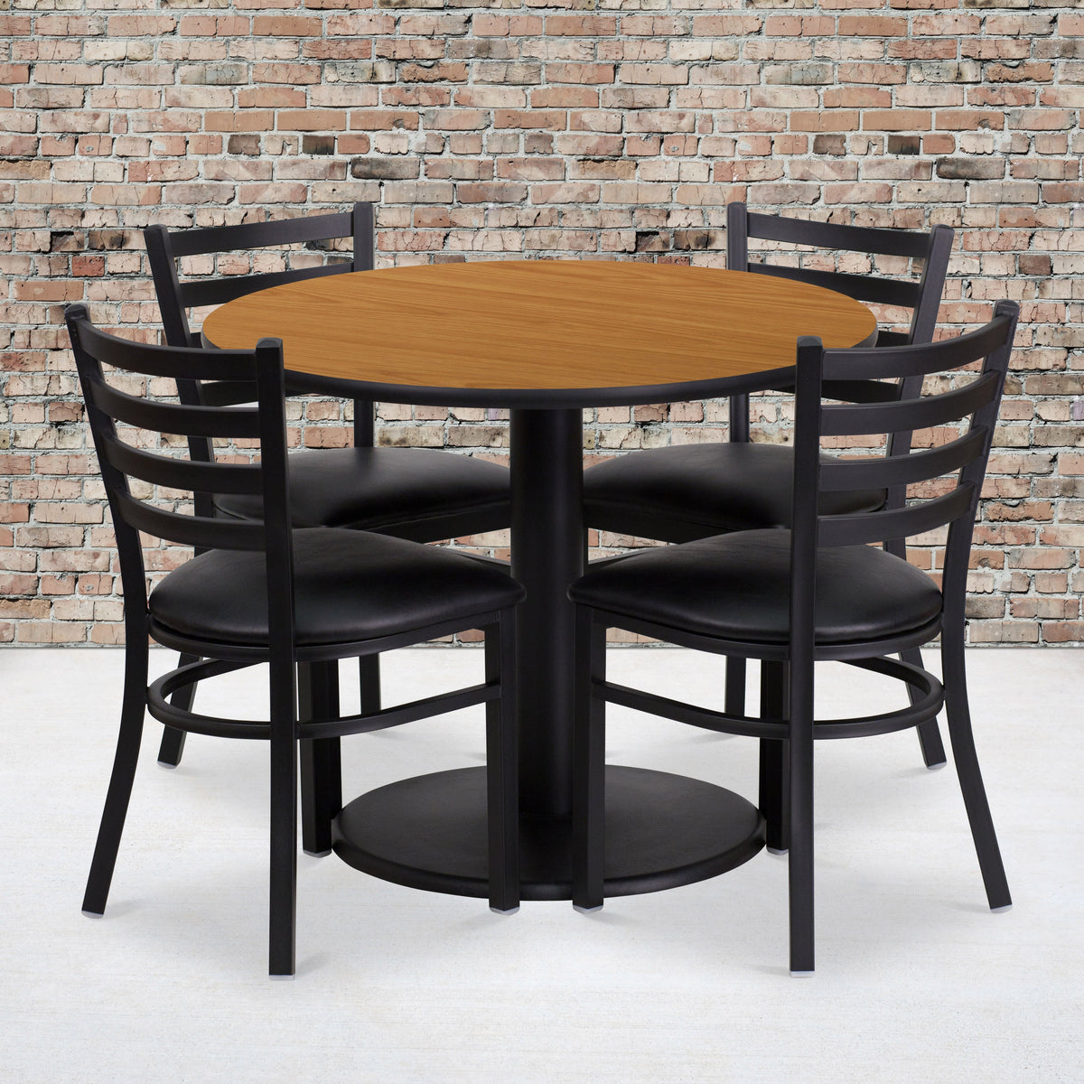 Flash Furniture RSRB1031-GG 36" Round Natural Laminate Table with Round Base and 4 Ladder Back Metal Chairs (Natural Top/Black Vinyl Seat) - View 2