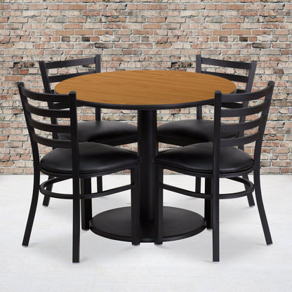 Flash Furniture RSRB1031-GG 36" Round Natural Laminate Table with Round Base and 4 Ladder Back Metal Chairs (Natural Top/Black Vinyl Seat) - View 2