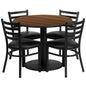 Flash Furniture RSRB1032-GG 36" Round Walnut Laminate Table with Round Base and 4 Ladder Back Metal Chairs (Walnut Top/Black Vinyl Seat) - Main view