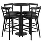 Flash Furniture RSRB1033-GG 24" Round Black Laminate Table with Round Base & 4 Ladder Back Metal Barstools (Black Top/Black Vinyl Seat) - Main view