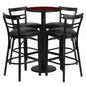 Flash Furniture RSRB1034-GG 24" Round Mahogany Laminate Table w/ Round Base & 4 Ladder Back Metal Barstools (Mahogany Top/Black Vinyl Seat) - Main view