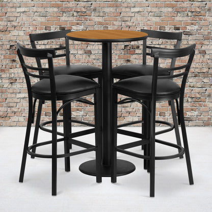 Flash Furniture RSRB1035-GG 24" Round Natural Laminate Table with Round Base & 4 Ladder Back Metal Barstools (Natural Top/Black Vinyl Seat) - View 2
