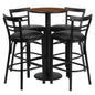 Flash Furniture RSRB1036-GG 24" Round Walnut Laminate Table with Round Base & 4 Ladder Back Metal Barstools (Walnut Top/Black Vinyl Seat) - Main view