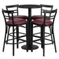 Flash Furniture RSRB1037-GG 24" Round Black Laminate Table with Round Base & 4 Ladder Back Metal Barstools (Black Top/Burgundy Vinyl Seat) - Main view