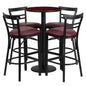 Flash Furniture RSRB1038-GG 24" Round Mahogany Laminate Table w/ Round Base & 4 Ladder Back Metal Barstools (Mahogany Top/Burgundy Vinyl Seat) - Main view