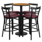 Flash Furniture RSRB1039-GG 24" Round Natural Laminate Table w/ Round Base & 4 Ladder Back Metal Barstools (Natural Top/Burgundy Vinyl Seat) - Main view