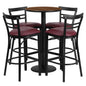 Flash Furniture RSRB1040-GG 24" Round Walnut Laminate Table with Round Base & 4 Ladder Back Metal Barstools (Walnut Top/Burgundy Vinyl Seat) - Main view