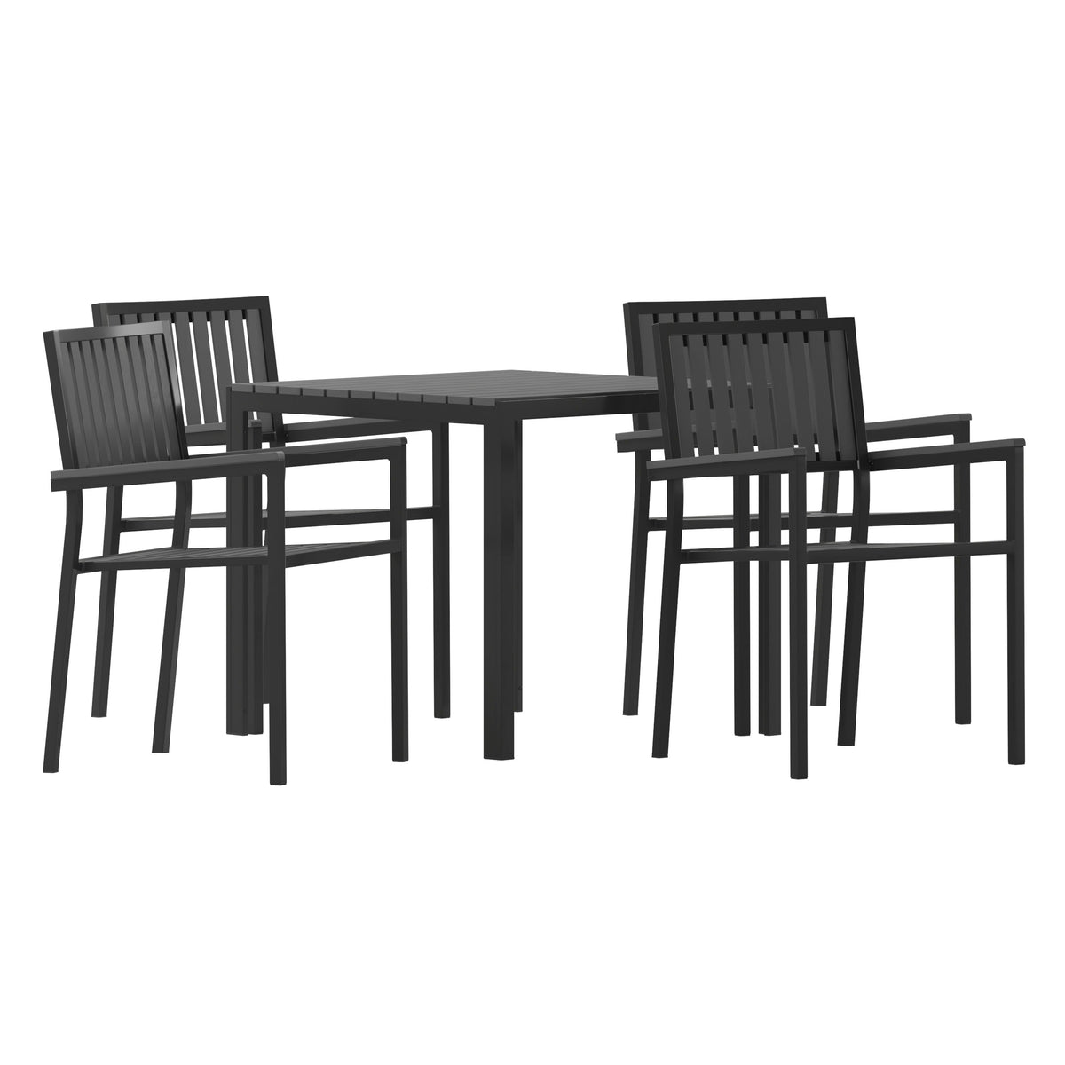 Flash Furniture SB-A268C4-T-BK-GG All-Weather Resin Top Square Table & 4 Metal Chairs with Poly Resin Seats-Black - Main view