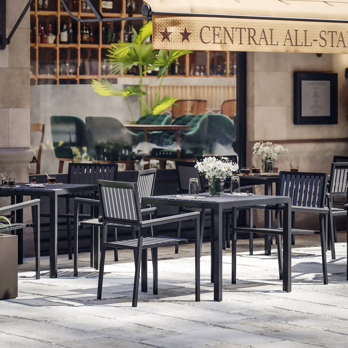 Flash Furniture SB-A268C4-T-BK-GG All-Weather Resin Top Square Table & 4 Metal Chairs with Poly Resin Seats-Black - View 7