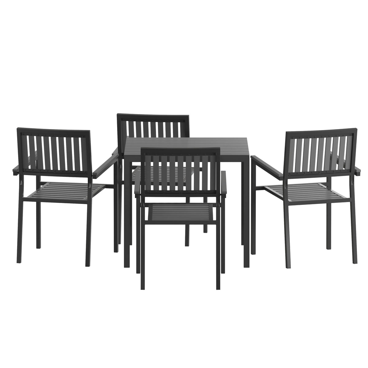 Flash Furniture SB-A268C4-T-BK-GG All-Weather Resin Top Square Table & 4 Metal Chairs with Poly Resin Seats-Black - View 8