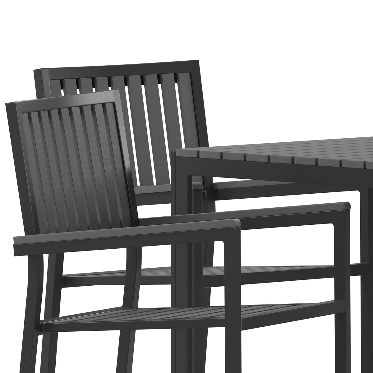 Flash Furniture SB-A268C4-T-BK-GG All-Weather Resin Top Square Table & 4 Metal Chairs with Poly Resin Seats-Black - View 9