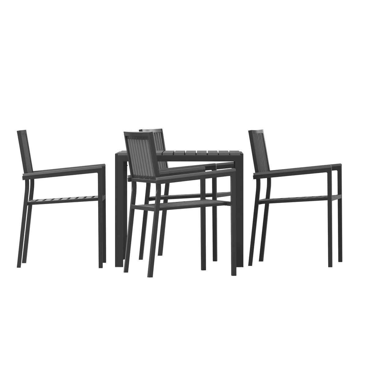 Flash Furniture SB-A268C4-T-BK-GG All-Weather Resin Top Square Table & 4 Metal Chairs with Poly Resin Seats-Black - View 10