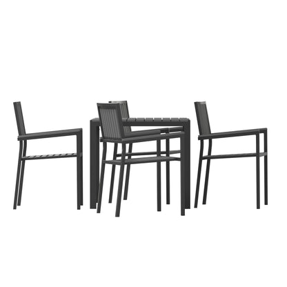 Flash Furniture SB-A268C4-T-BK-GG All-Weather Resin Top Square Table & 4 Metal Chairs with Poly Resin Seats-Black - View 10