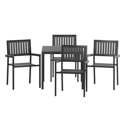 Flash Furniture SB-A268C4-T-BK-GG All-Weather Resin Top Square Table & 4 Metal Chairs with Poly Resin Seats-Black - View 11