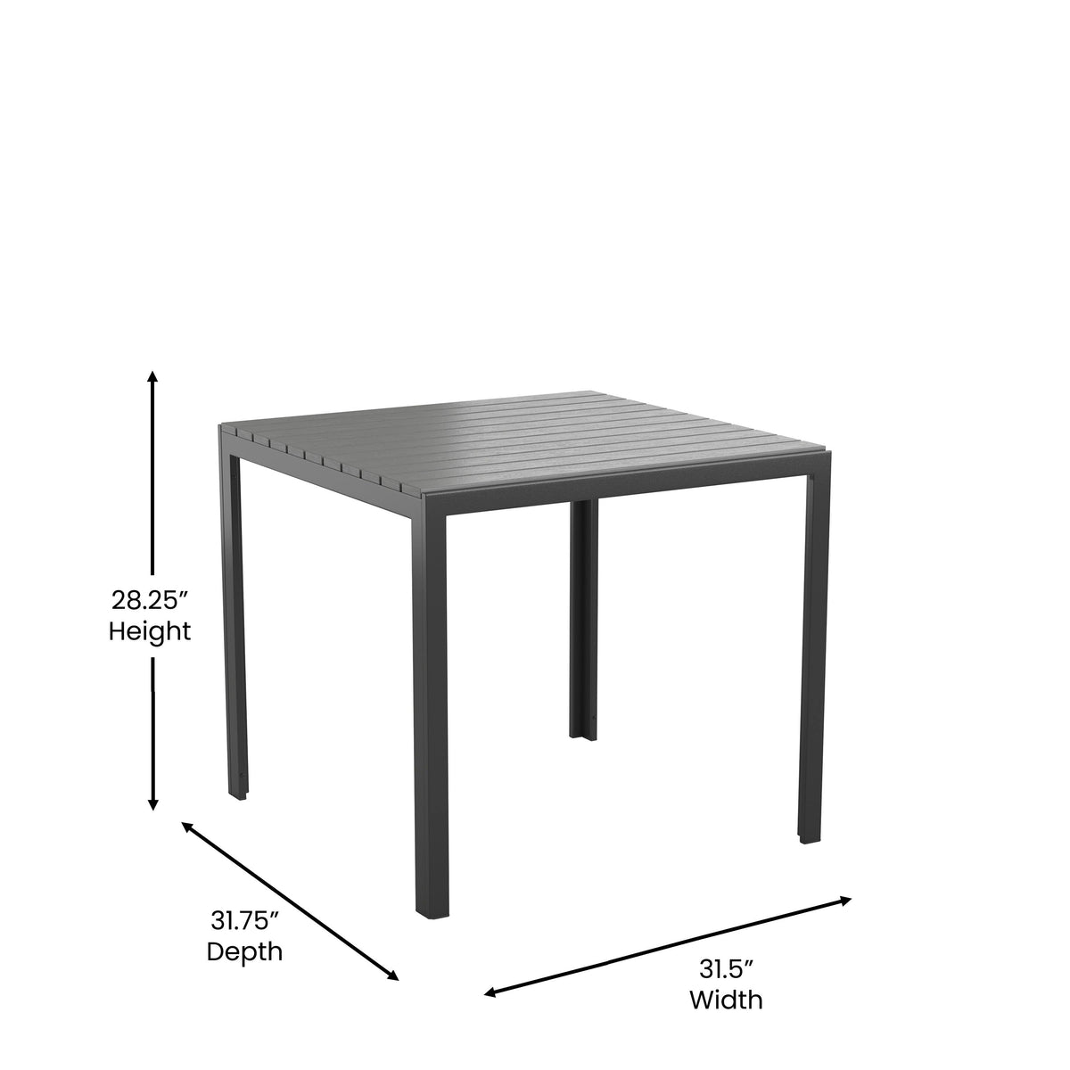 Flash Furniture SB-A268T-BK-GG Indoor/Outdoor Commercial Steel Patio Table with Poly Resin Slatted Top - Black - View 4
