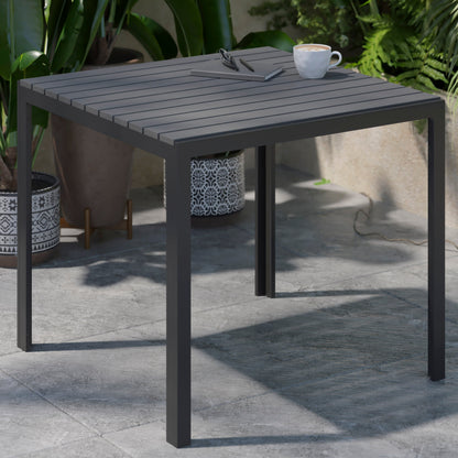 Flash Furniture SB-A268T-BK-GG Indoor/Outdoor Commercial Steel Patio Table with Poly Resin Slatted Top - Black - View 5