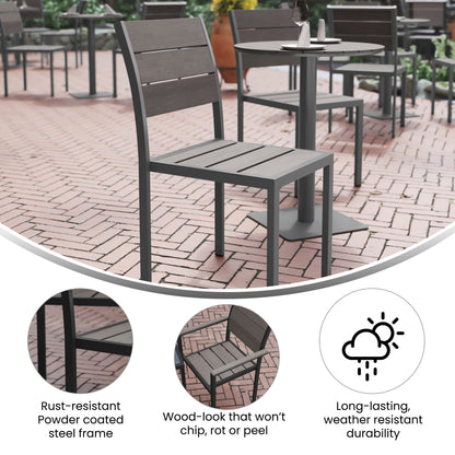 Flash Furniture SB-CA108-GRY-GG Commercial Grade Outdoor Faux Teak Armless Patio Dining Chair - Gray/Gray - View 3