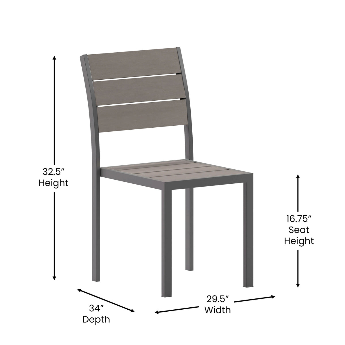 Flash Furniture SB-CA108-GRY-GG Commercial Grade Outdoor Faux Teak Armless Patio Dining Chair - Gray/Gray - View 4