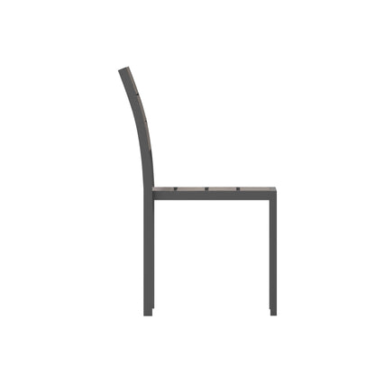 Flash Furniture SB-CA108-GRY-GG Commercial Grade Outdoor Faux Teak Armless Patio Dining Chair - Gray/Gray - View 9