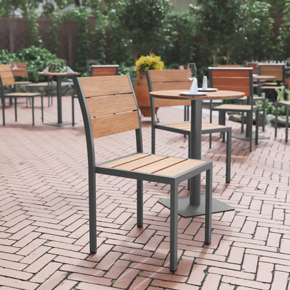 Flash Furniture SB-CA108-NAT-GG Commercial Grade Outdoor Faux Teak Armless Patio Dining Chair - Natural/Gray - View 2