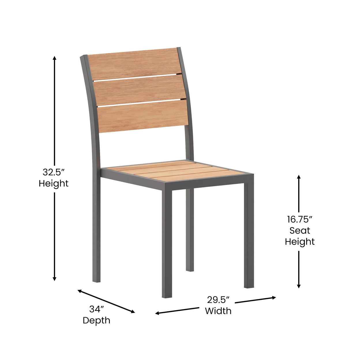 Flash Furniture SB-CA108-NAT-GG Commercial Grade Outdoor Faux Teak Armless Patio Dining Chair - Natural/Gray - View 4