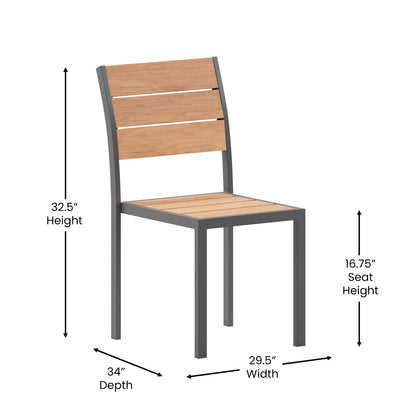 Flash Furniture SB-CA108-NAT-GG Commercial Grade Outdoor Faux Teak Armless Patio Dining Chair - Natural/Gray - View 4
