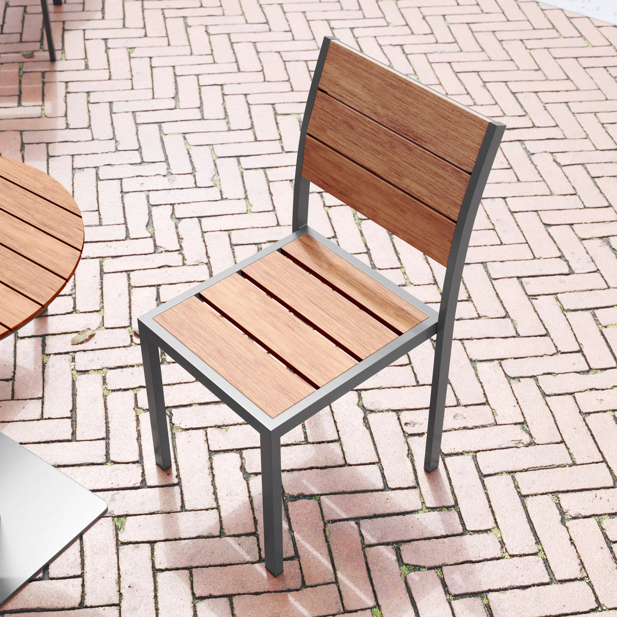 Flash Furniture SB-CA108-NAT-GG Commercial Grade Outdoor Faux Teak Armless Patio Dining Chair - Natural/Gray - View 5
