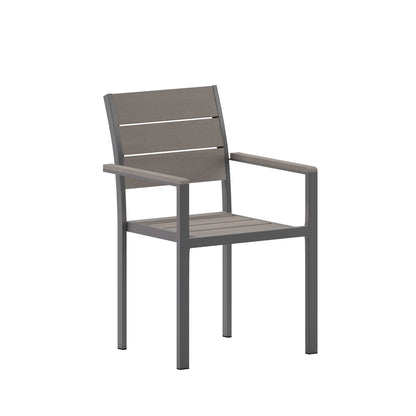 Flash Furniture SB-CA108-WA-GRY-GG Commercial Grade Outdoor Faux Teak Patio Dining Chair with Arms - Gray/Gray - Main view