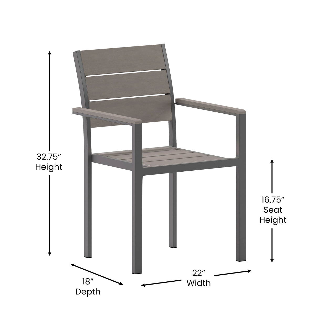 Flash Furniture SB-CA108-WA-GRY-GG Commercial Grade Outdoor Faux Teak Patio Dining Chair with Arms - Gray/Gray - View 4