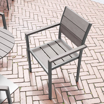 Flash Furniture SB-CA108-WA-GRY-GG Commercial Grade Outdoor Faux Teak Patio Dining Chair with Arms - Gray/Gray - View 5