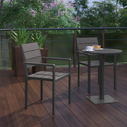 Flash Furniture SB-CA108-WA-GRY-GG Commercial Grade Outdoor Faux Teak Patio Dining Chair with Arms - Gray/Gray - View 6