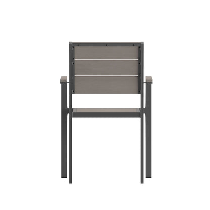 Flash Furniture SB-CA108-WA-GRY-GG Commercial Grade Outdoor Faux Teak Patio Dining Chair with Arms - Gray/Gray - View 7