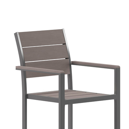Flash Furniture SB-CA108-WA-GRY-GG Commercial Grade Outdoor Faux Teak Patio Dining Chair with Arms - Gray/Gray - View 8