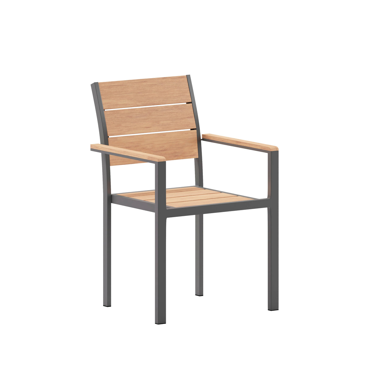Flash Furniture SB-CA108-WA-NAT-GG Commercial Grade Outdoor Faux Teak Patio Dining Chair with Arms - Natural/Gray - Main view