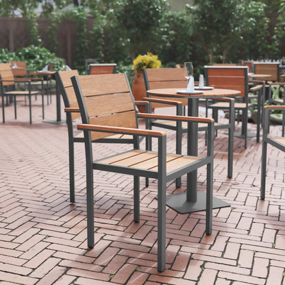 Flash Furniture SB-CA108-WA-NAT-GG Commercial Grade Outdoor Faux Teak Patio Dining Chair with Arms - Natural/Gray - View 2