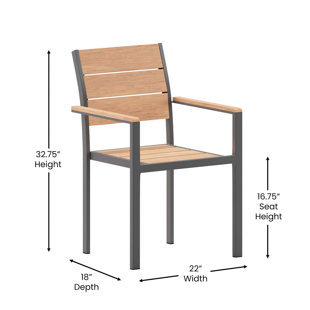 Flash Furniture SB-CA108-WA-NAT-GG Commercial Grade Outdoor Faux Teak Patio Dining Chair with Arms - Natural/Gray - View 4