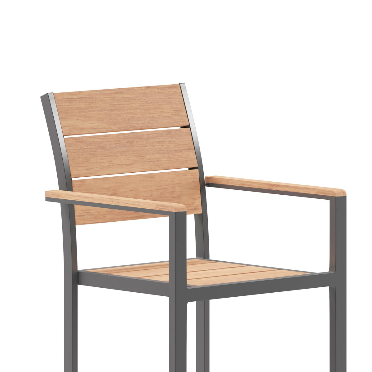 Flash Furniture SB-CA108-WA-NAT-GG Commercial Grade Outdoor Faux Teak Patio Dining Chair with Arms - Natural/Gray - View 8