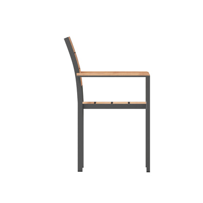 Flash Furniture SB-CA108-WA-NAT-GG Commercial Grade Outdoor Faux Teak Patio Dining Chair with Arms - Natural/Gray - View 9