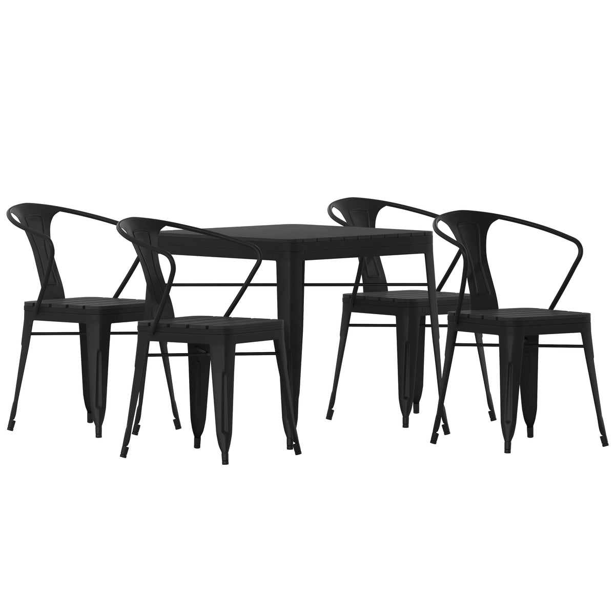 Flash Furniture SB-T11C4-T-BK-GG All-Weather Resin Top Square Table & 4 Metal Chairs with Poly Resin Seats-Black - Main view