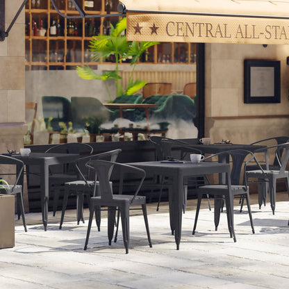 Flash Furniture SB-T11C4-T-BK-GG All-Weather Resin Top Square Table & 4 Metal Chairs with Poly Resin Seats-Black - View 7