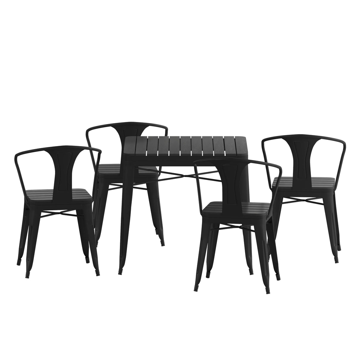 Flash Furniture SB-T11C4-T-BK-GG All-Weather Resin Top Square Table & 4 Metal Chairs with Poly Resin Seats-Black - View 8