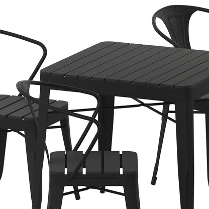 Flash Furniture SB-T11C4-T-BK-GG All-Weather Resin Top Square Table & 4 Metal Chairs with Poly Resin Seats-Black - View 9
