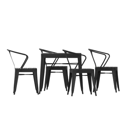 Flash Furniture SB-T11C4-T-BK-GG All-Weather Resin Top Square Table & 4 Metal Chairs with Poly Resin Seats-Black - View 10