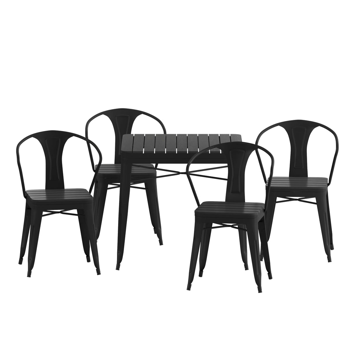 Flash Furniture SB-T11C4-T-BK-GG All-Weather Resin Top Square Table & 4 Metal Chairs with Poly Resin Seats-Black - View 11