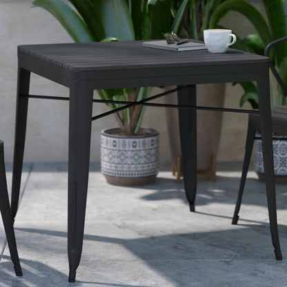 Flash Furniture SB-T11T-BK-GG Indoor/Outdoor Commercial Steel Patio Table with Poly Resin Slatted Top - Black - View 2