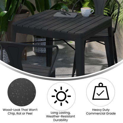 Flash Furniture SB-T11T-BK-GG Indoor/Outdoor Commercial Steel Patio Table with Poly Resin Slatted Top - Black - View 3