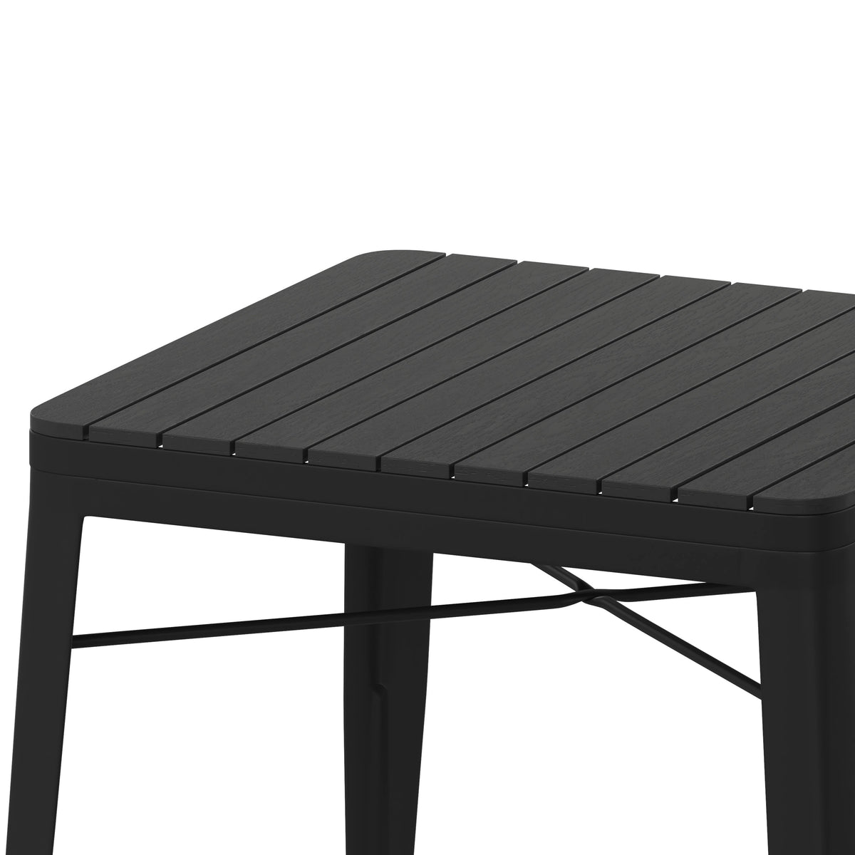 Flash Furniture SB-T11T-BK-GG Indoor/Outdoor Commercial Steel Patio Table with Poly Resin Slatted Top - Black - View 6